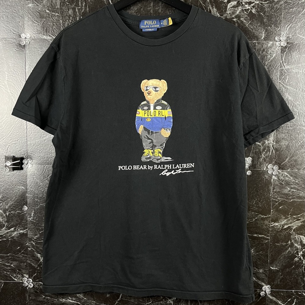Polo Ralph Lauren Men's Black Racing Polo Bear Shirt Medium